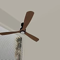 Modern Interior Ceiling Fan With Wooden Blades Near Window Blinds