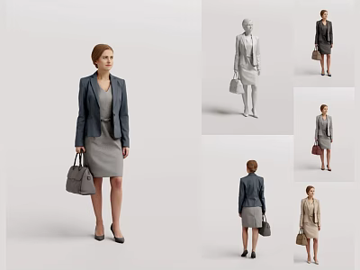 Professional Business Woman In Blazer And Dress With Handbag From Various Angles 3d model