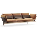 Modern Three Seater Sofa With Brown Velvet Upholstery And Metal Frame