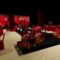 Elegant Banquet Hall With Red Floral Decorations And Wedding Stage Setup