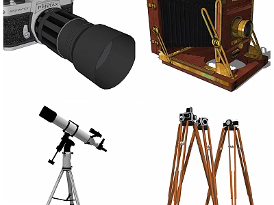 Vintage Cameras Modern Telescope and Tripod Stands for Digital Gear 3d model
