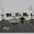 Modern Gray Sofa and Coffee Table Set with Round Table Cushions Green Plant Lamp and Rug