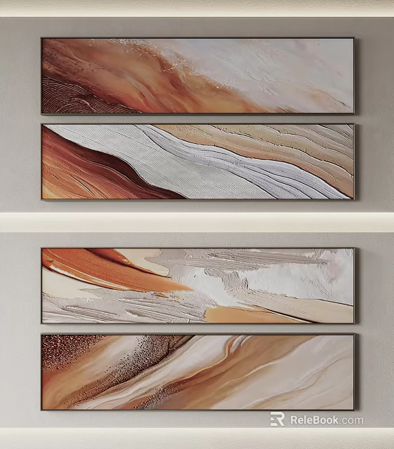 Abstract Painting With Brown Beige White Flowing Wavy Texture For Modern Wall Decor 3d model 