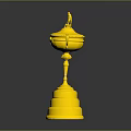 Golden Trophy With Lid Two Handles And Multi Tiered Base Top Figurine