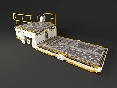 Industrial Flatbed Trailer With Yellow Railings White Body Metal Mesh Platform And Wheels 3d model
