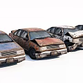 Row of Old Rusty Abandoned Cars With Peeling Paint and Worn Out Bodies