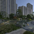 Scenic Garden Landscape With Residential Buildings Pavilion Pond Stone Bridge And Greenery