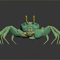 Detailed 3D Rendered Green Crab With Yellow Eyes And Reflection On Dark Background