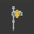 Pixelated Warrior Character With Yellow Armor And Large Sword Weapon