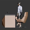 Modern Brown Reception Desk With Geometric Pattern Design Computer Monitor And Chair Interior