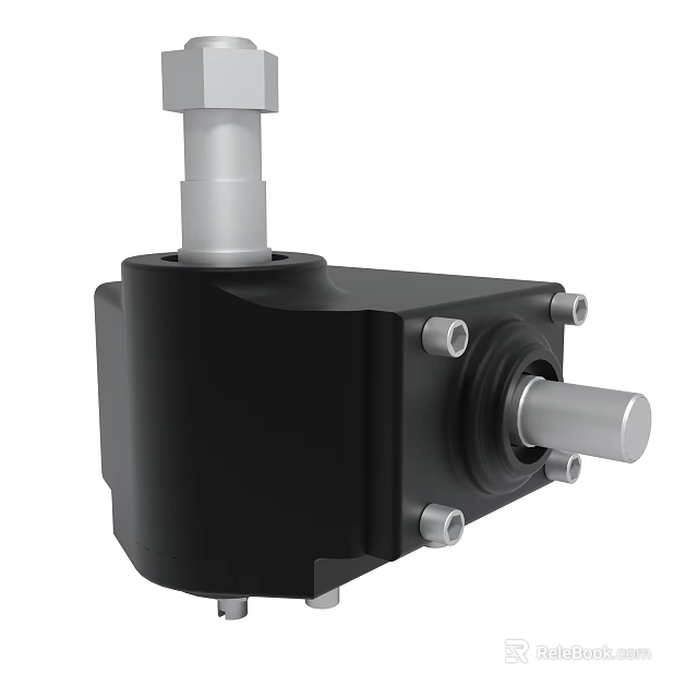 Black Mechanical Gearbox Component With Metal Housing Bolted Design And Rotating Shaft 3d model 