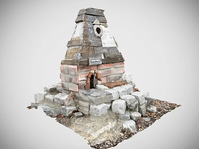 Outdoor Small Stone Brick Stove With Stacked Bricks Stone Base And Round Opening 3d model