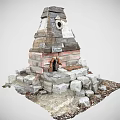 Outdoor Small Stone Brick Stove With Stacked Bricks Stone Base And Round Opening