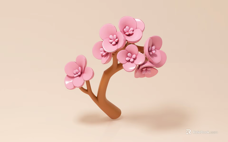 Elegant Floral Display With Pink Flowers And Brown Branches Decorative Ornament 3d model 
