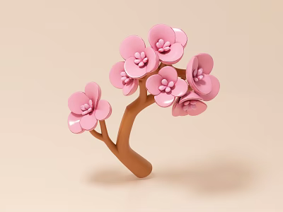 Elegant Floral Display With Pink Flowers And Brown Branches Decorative Ornament 3d model