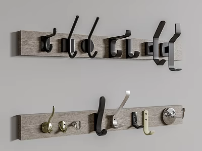 Wooden Wall Mounted Hook Racks With Various Metal Hooks And Styles 3d model