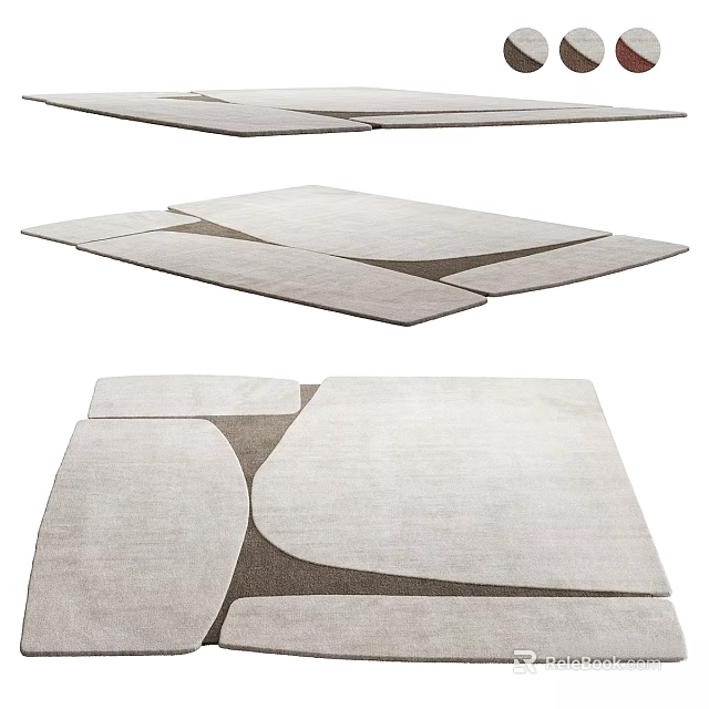 Modern Square Carpet With Irregular Geometric Patchwork And Soft Gray Tones For Living Room 3d model 