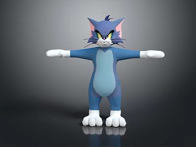 Blue Animated Tom Cat Character With White Paws Angry Expression Arms Outstretched 3d model