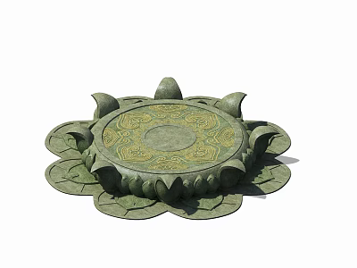 Green Lotus Shaped Garden Ornament With Intricate Patterns And Petal Design 3d model