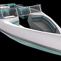 Modern White And Light Blue Yacht With Transparent Windshield And Blue Seats