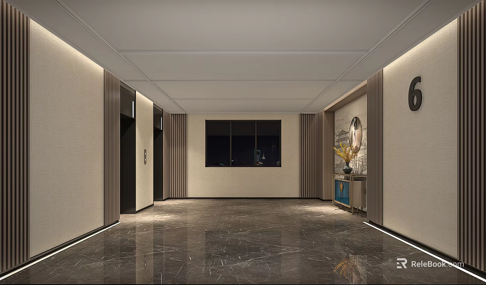 Elegant Modern Elevator Hallway Interior With Marble Floor And Recessed Lighting 3d model