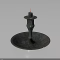 Elegant Bronze Candlestick With Lit Candle And Ornate Round Base Design