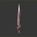 Fantasy Red Sword With Golden Hilt Decorations And Sharp Blade Design 3d model