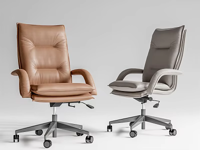 Modern Leather Office Chair with Armrests and Wheeled Base in Brown and Gray 3d model
