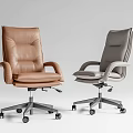 Modern Leather Office Chair with Armrests and Wheeled Base in Brown and Gray