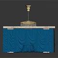Elegant Display Cabinet with Blue Drapery Marble Top Carved Columns and Diamond Ring