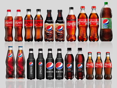 Assorted Bottled Carbonated Soft Drinks Display Featuring Coca Cola And Pepsi Varieties 3d model