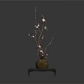 Decorative Vase with Branches and Pink Flowers on Dark Wooden Tray Home Decor Accent