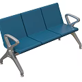 Blue Upholstered Three Seat Office Chair With Metal Armrests And Legs