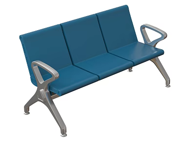 Blue Upholstered Three Seat Office Chair With Metal Armrests And Legs 3d model