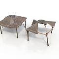 Worn Folding Table And Chair With Torn Fabric And Rusty Metal Frames 3d model