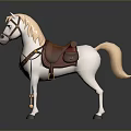 White Horse Figure With Decorative Saddle Bridle And Hanging Sword