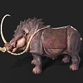 Mythical Creature Model With Long Tusk Mane And Textured Saddle Like Body