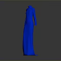 Blue High Neck Long Sleeve Dress With Textured Fabric And Elegant Long Length Design