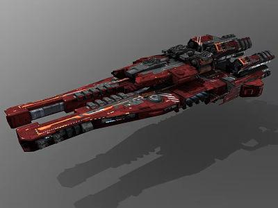 Red Cosmic Spaceship With Complex Structure Multiple Engines And Weapon Systems 3d model