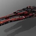 Red Cosmic Spaceship With Complex Structure Multiple Engines And Weapon Systems