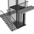 Modern Staircase with Glass Railing Metal Frame and Elevator in Contemporary Design