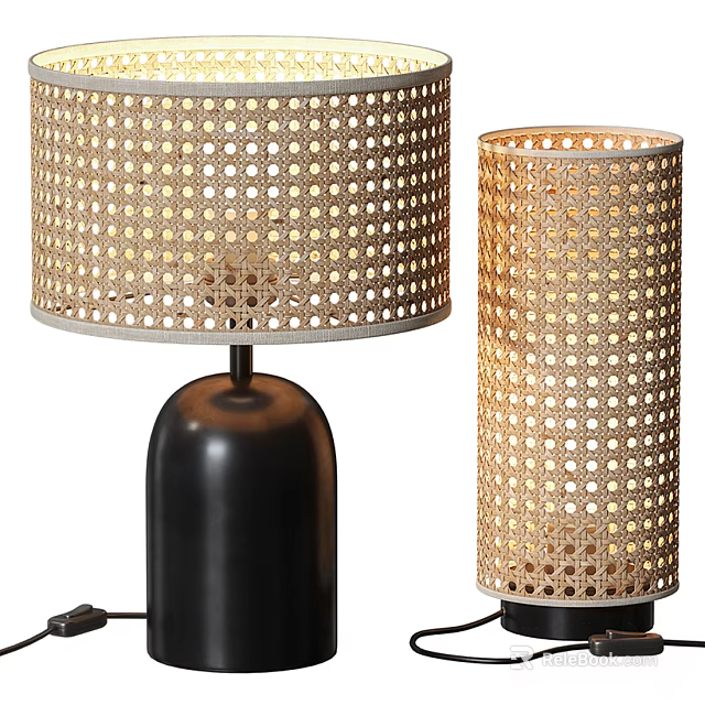 Modern Woven Table Lamp With Perforated Design And Black Base 3d model