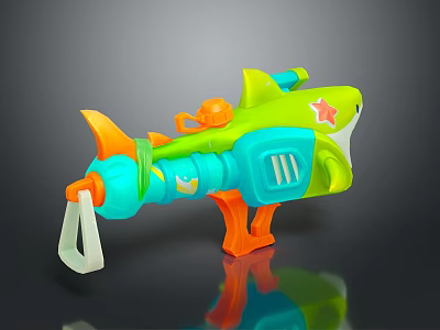 Toy Water Gun Shark Shaped Design With Green Blue Orange Star Pattern And Transparent Handle 3d model
