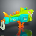 Toy Water Gun Shark Shaped Design With Green Blue Orange Star Pattern And Transparent Handle