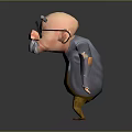 Animated 3D Game Movie Character Elderly Man With Large Glasses Mustache Gray Coat Yellow Pants