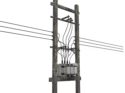 Wooden Utility Pole With Electrical Wires And Transformer For Roadside Infrastructure 3d model
