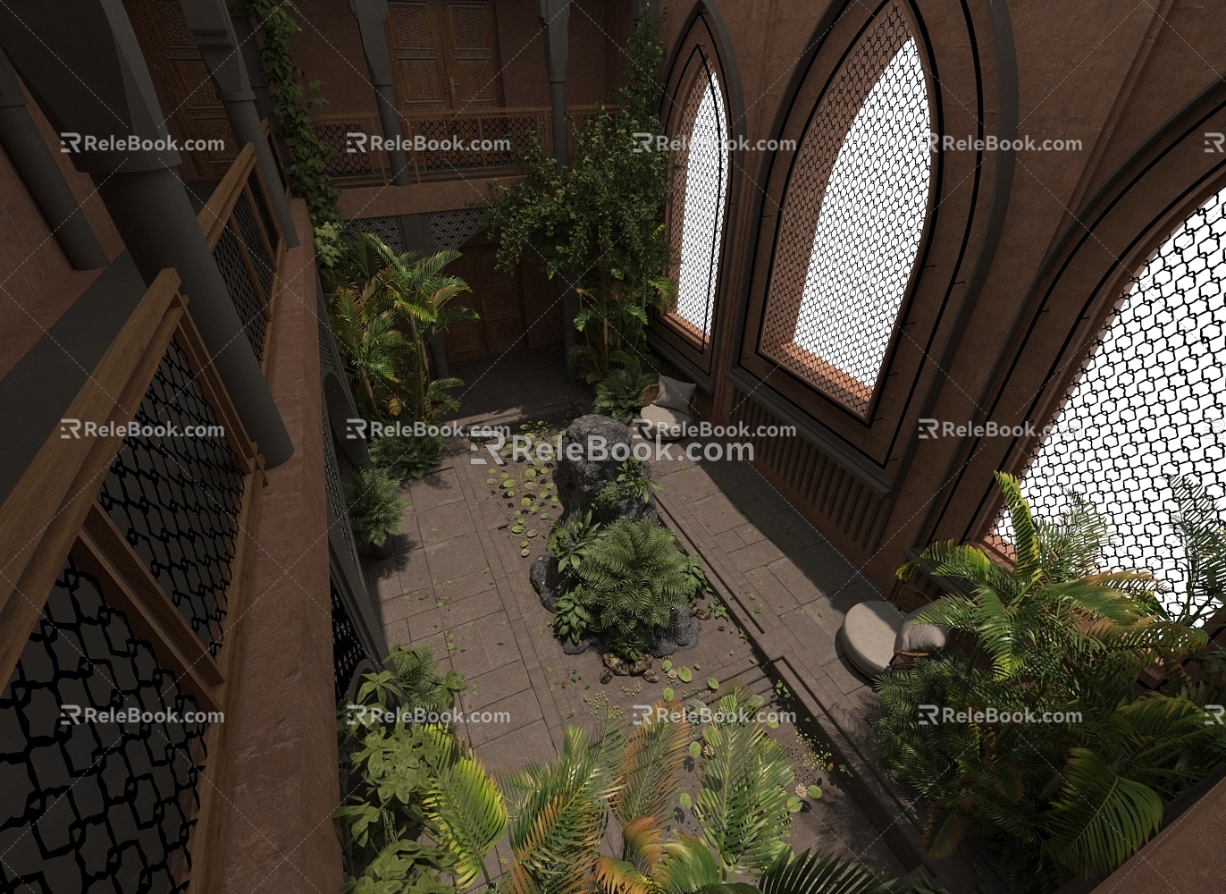 Persian style courtyard small yard rockery fern 3d model