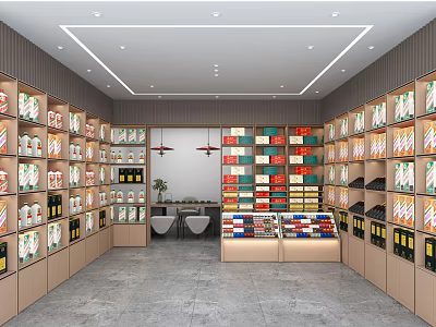 Tobacco and Alcohol Store Modern Interior With Well Arranged Shelves Various Products And Display Cabinets 3d model