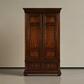 Classic Dark Wood Wardrobe With Double Panel Doors And Bottom Drawers