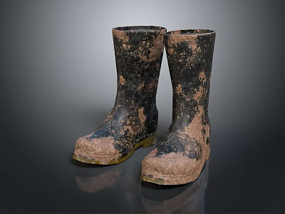 Muddy Rain Boots With Worn Rubber Surface And Dirty Brown Spots Details 3d model